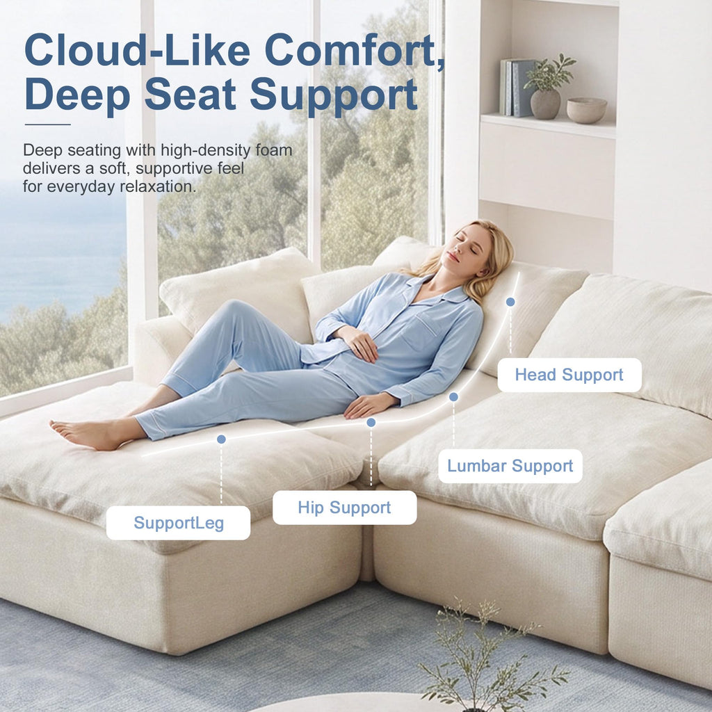 109" L-Shaped Modular Sectional Sofa, Cloud Comfy Chenille Couch (L-White)
