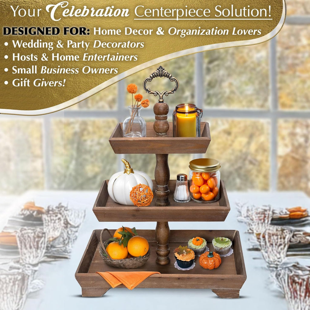 3 Tier Serving Tray [3 in 1] - Gorgeous Coffee Table Tray [Includes 3 Changeable Handles] - Can Assemble into a 1, 2