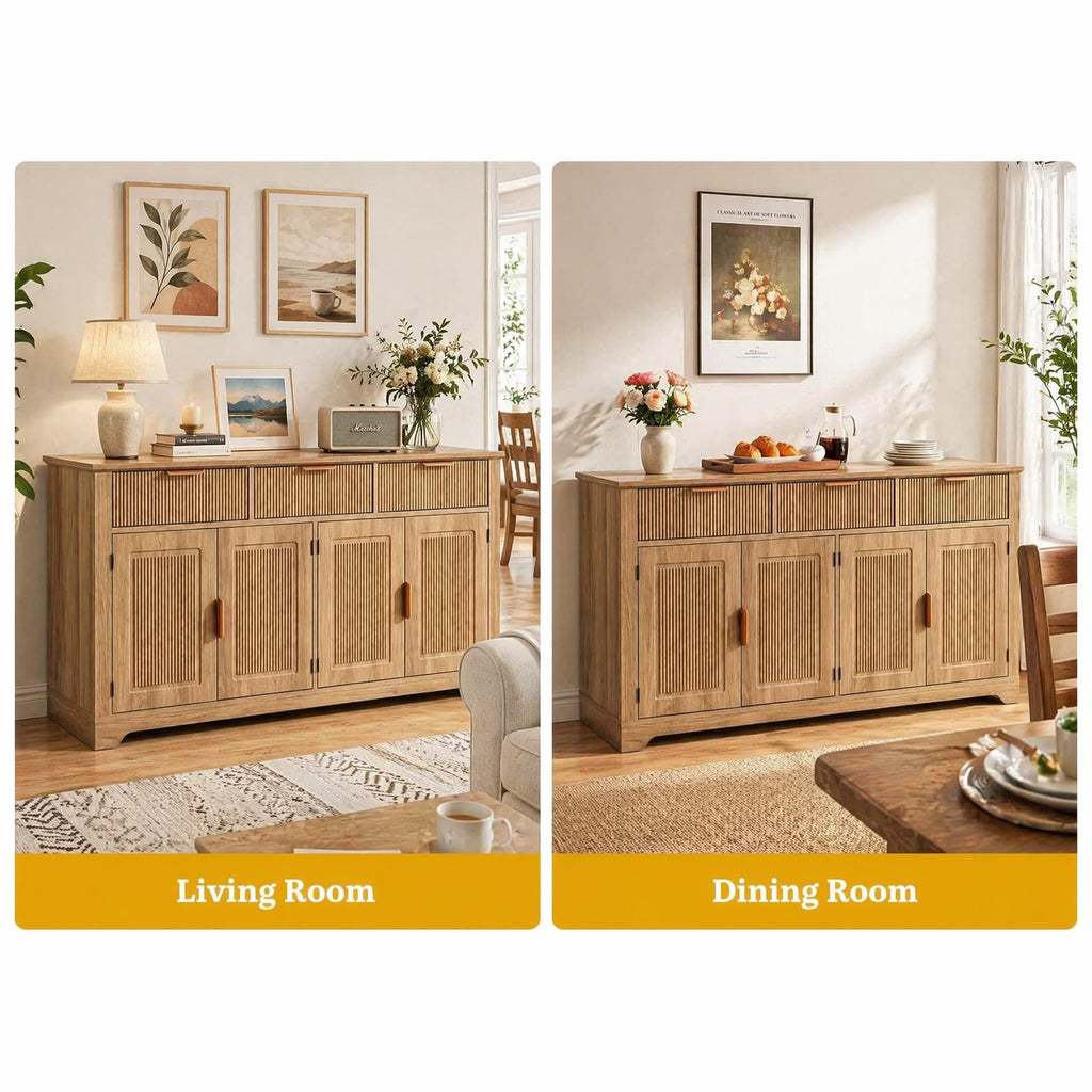 59" Fluted Buffet Cabinet with Storage Natural Oak