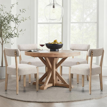 Dining Chairs Set of 4,Mid Century Modern Dining Chair Set - Linen Upholstered Low Back Kitchen & Dining Room Chairs