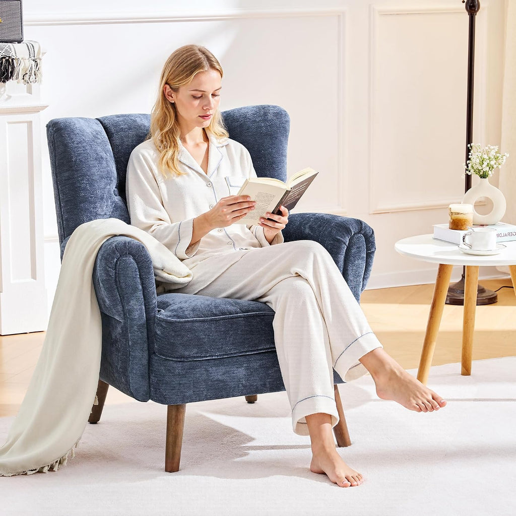 Wingback Accent Chairs , Mid-Century Modern Living Room Chairs, High Wingback Reading Chair, Chenille Tufted