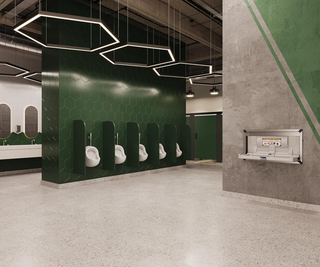 Origin Recessed Changing Station, Stainless Frame, Stainless/Gray | Built-in recessed HDPE table, stainless housing;