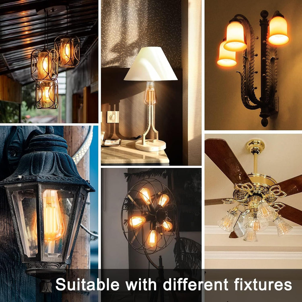 6 Pack Vintage 8W ST58 LED Edison Amber Light Bulbs, 60W Equivalent, 800 Lumens, 2200K Soft White, Dimmable, E26 Base