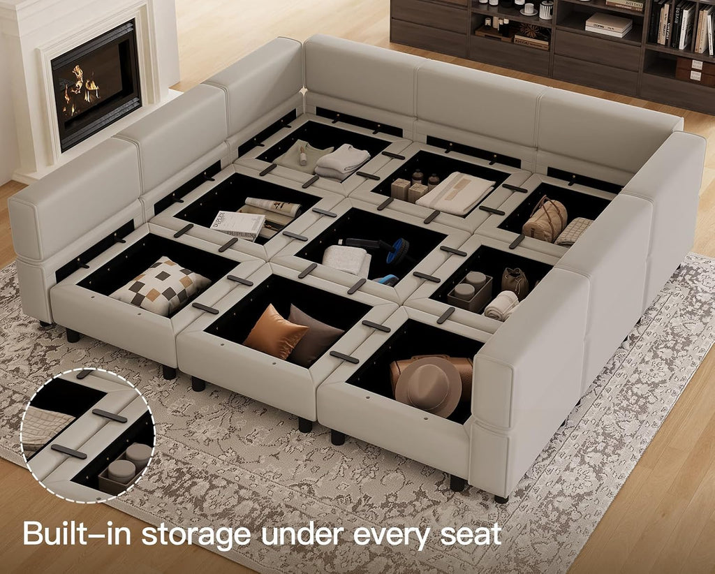 Modular Sectional Sofa with Ottomans Velvet Reversible Chaise Sleeper Bed Storage Seat Grey..., MD-S-1