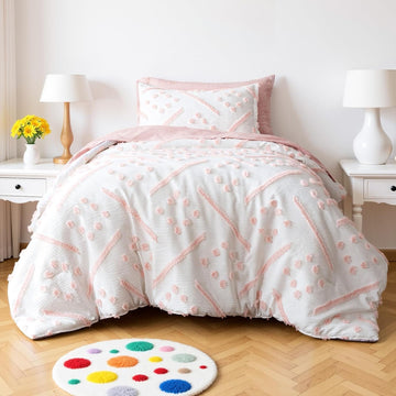 Kids' Pink Bedding Set, 5-Piece Jacquard Microfiber Bed-in-a-Bag with Comforter, Fitted Sheet, Flat Sheet, Pillowcase