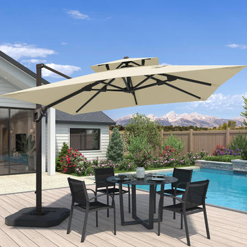 10x10 FT Cantilever Patio Umbrella Double Top Outdoor Square Large Heavy Duty Aluminum Offset Umbrellas with 7 Level