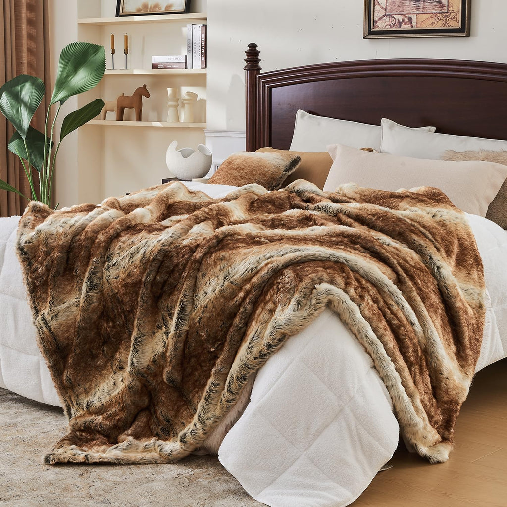 Plush Faux Fur Throw Blanket,Luxury Thick Fluffy Blankets for Couch, Bed, Sofa,Warm Fuzzy Cozy Decorative Blankets as