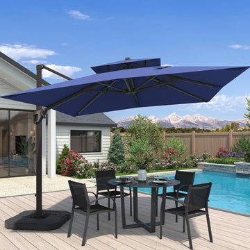10x10 FT Cantilever Patio Umbrella with Base Included Double Top Outdoor Square Large Heavy Duty Aluminum Offset