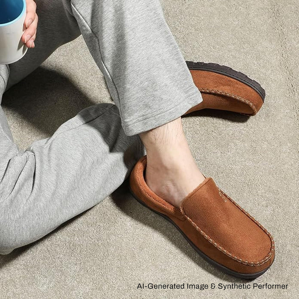 Men's Moccasin Slippers Memory Foam Indoor Outdoor, Camel, 11