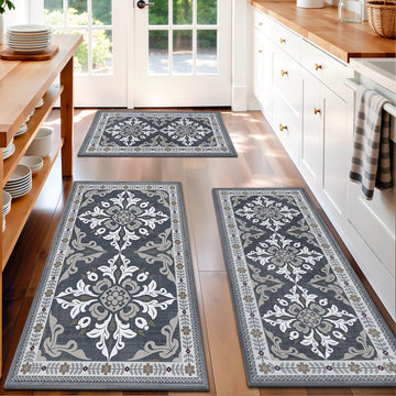 Kitchen Rugs Set of 3, Non Slip Washable Floor Mats with Water Absorbent