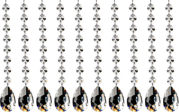 10Pcs 1ft Teardrop Crystal Strands, Hanging Beads Chain Garland, Chandelier Pendants Parts Glass Beads (50mm, Clear)