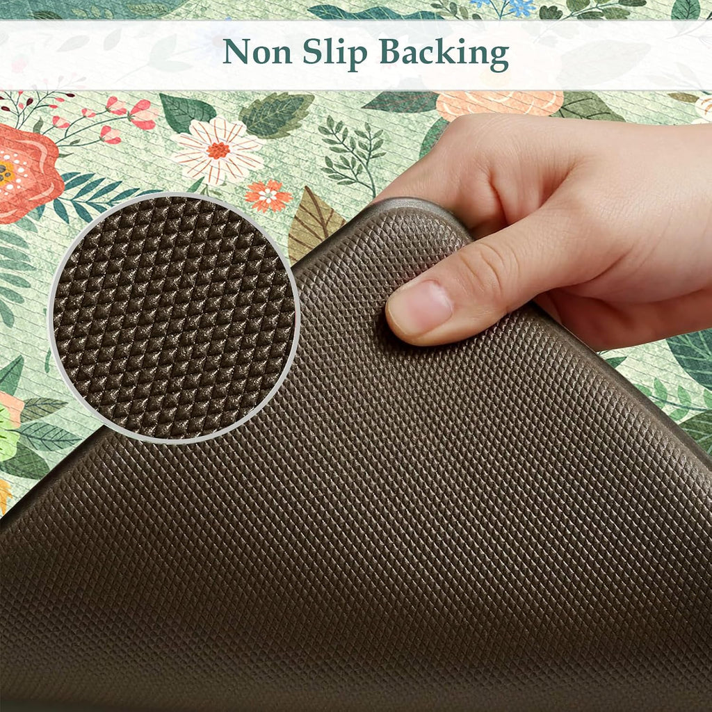 Anti Fatigue Mats Floor Green Farmhouse Kitchen Rugs - Set of 2