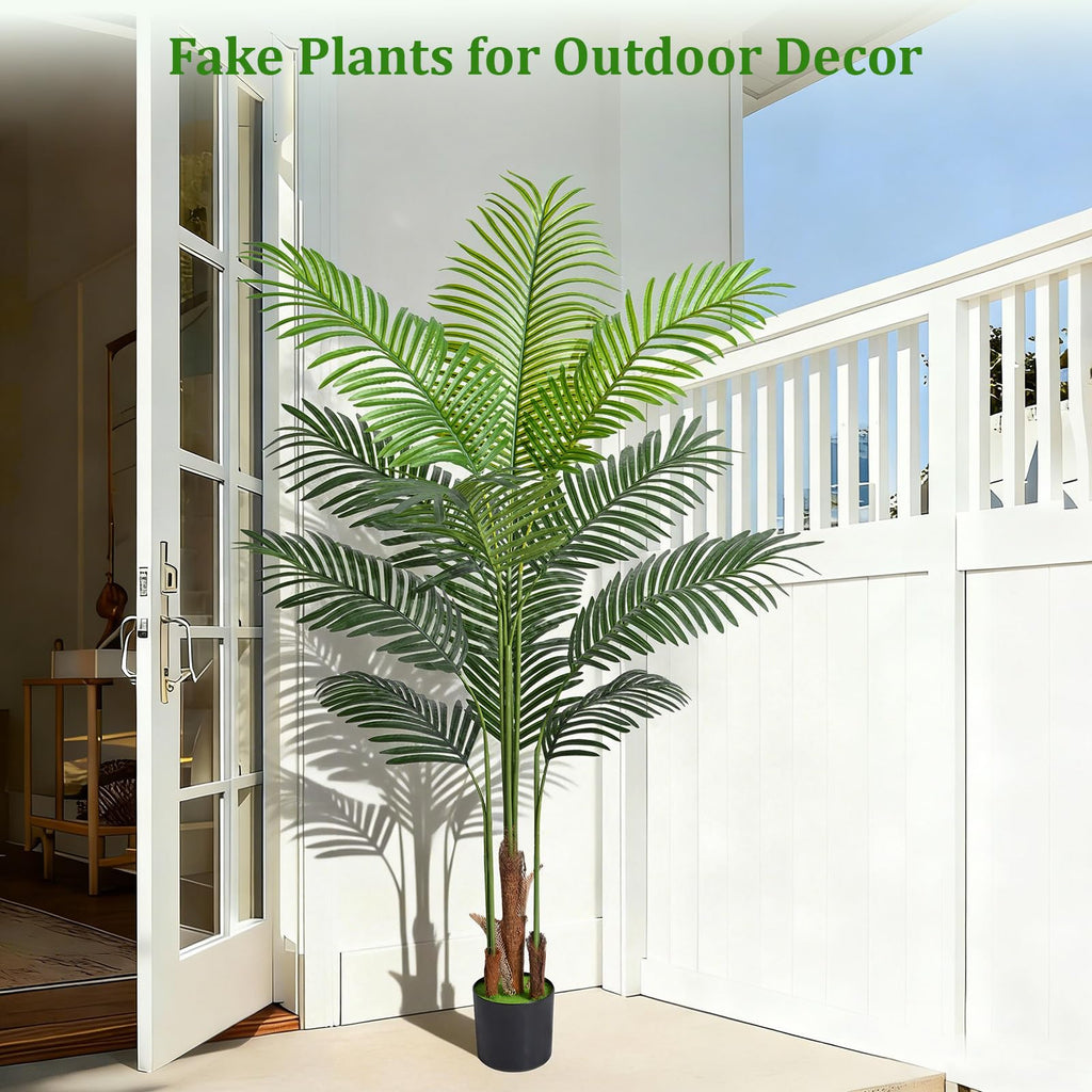 5.2 FT Artificial Plants Indoor, Tall Plant Palm Tree with Weighted Planter, Tropical Fake Tree with Realistic Leaves