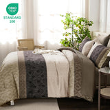 Dinjoy Boho Queen Comforter Set Light Brown,7 Piece Bed in a Bag Queen Warm Striped Bedding Sets with Plaid Fall