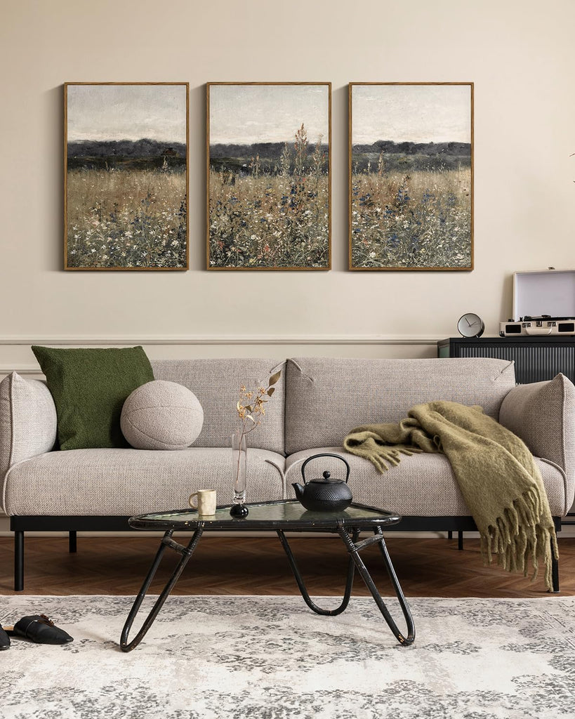 Oversized Vintage Landscape Art Bedroom,3Pcs, Extra Large French Country Paintings Wall Decor , Rustic Farmhouse