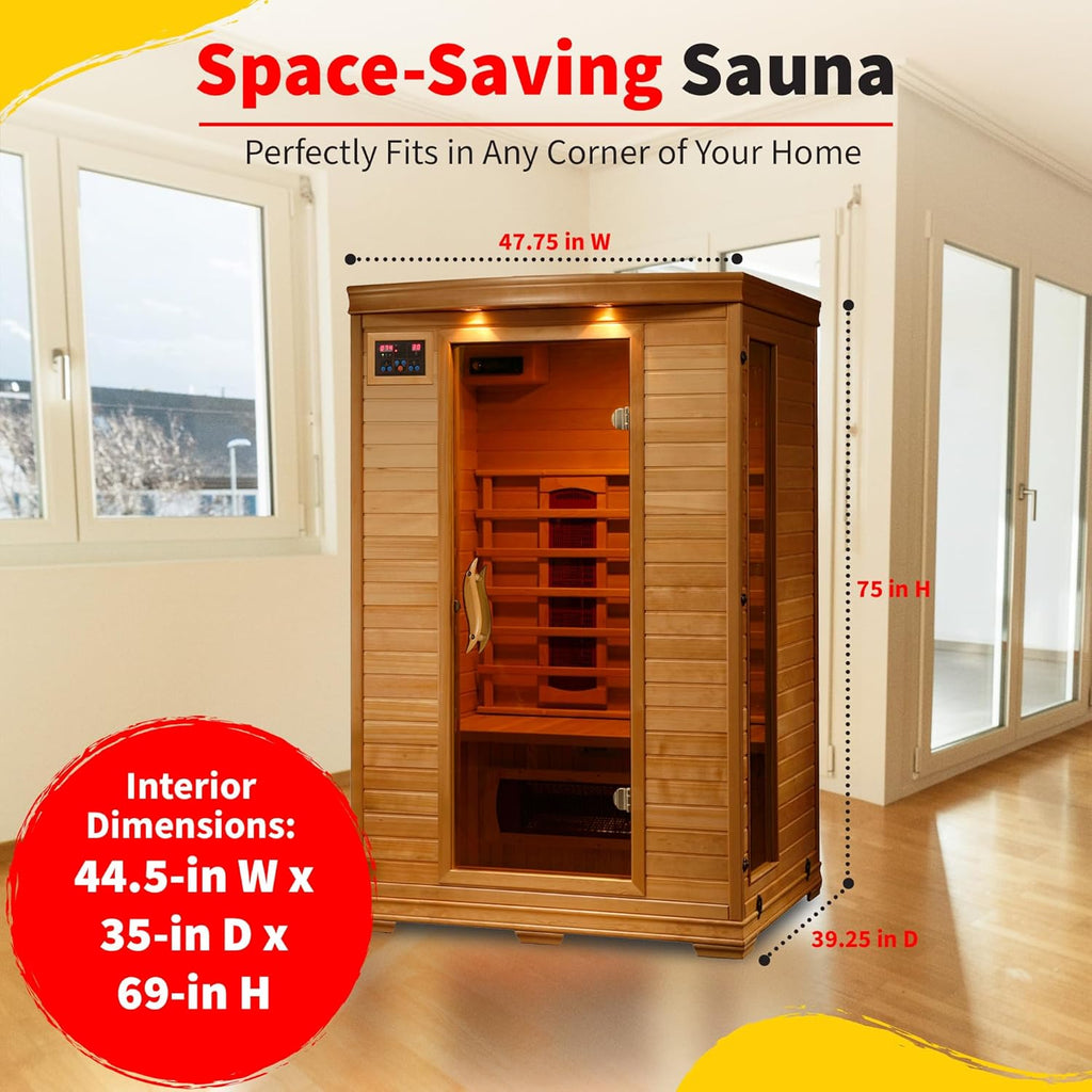 Coronado 2 Person Hemlock Low EMF Infrared Wood Sauna for Home & Indoor Relaxation