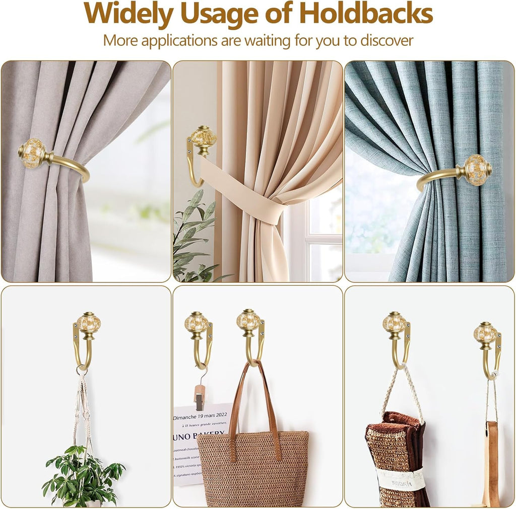 2 Pack Curtain Holdbacks, Decorative Window Drapery Tiebacks (2 Pack/1 Pair), Curtain Tie Back Hooks for Wall with