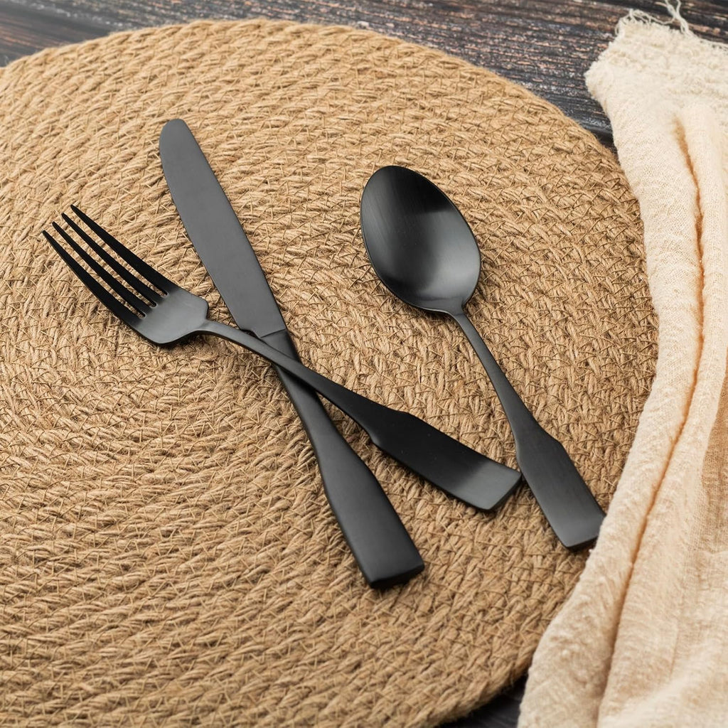 Black Satin 40-Piece Silverware Set, Service for 8, Stainless Steel Flatware Set, Matte Polished Cutlery Set