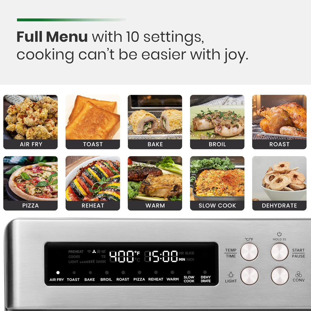 Infrared Heating Air Fryer Toaster Oven, Extra Large Countertop Convection Oven 10-in-1 Combo, 6-Slice Toast, Enamel