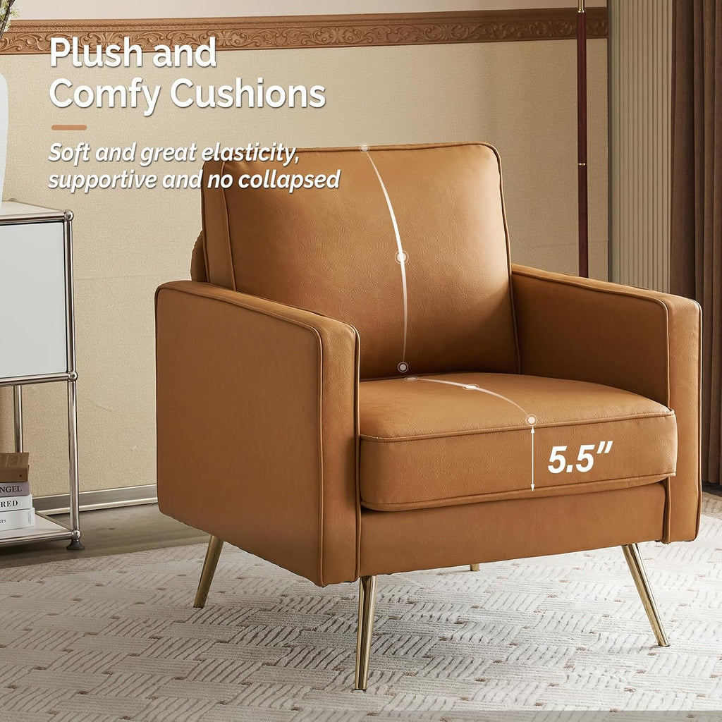 Modern Reading Chair — Cognac PU Leather