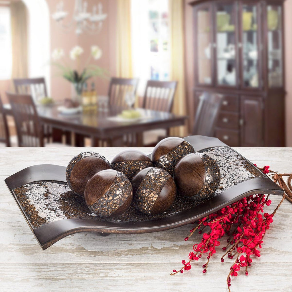 Schonwerk Brown Walnut Decorative Orbs for Bowls and Vase Fillers (Set of 3) Resin Sphere Balls for Living, Dining