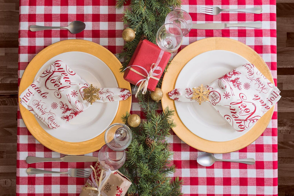 Checkered Tabletop Collection 100% Cotton, Machine Washable, Tablecloth, 60x84, Red