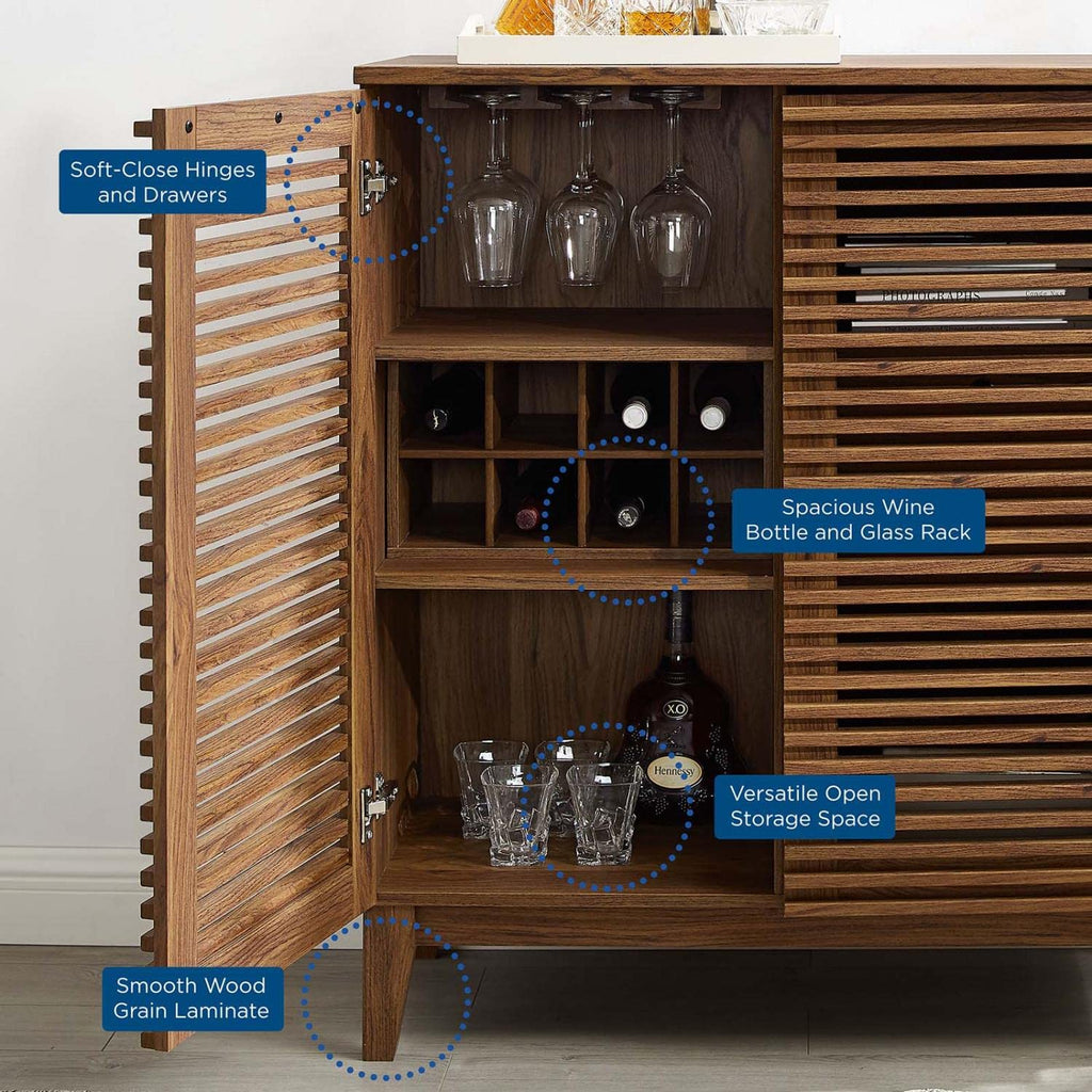 Render Mid-Century Modern Wine Rack Storage, Bar Cabinet, Walnut