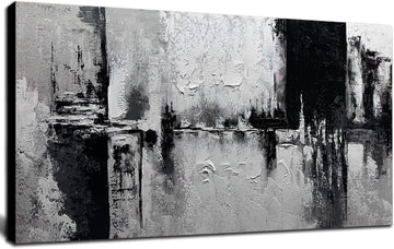 Black and White Abstract Wall Art Textured Canvas Painting Large Minimalist Modern Artwork Office Home Decor Ready to