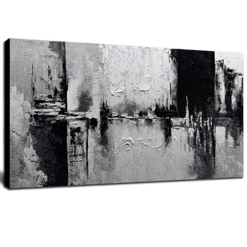 Black and White Abstract Wall Art Textured Canvas Painting Large Minimalist Modern Artwork Office Home Decor Ready to