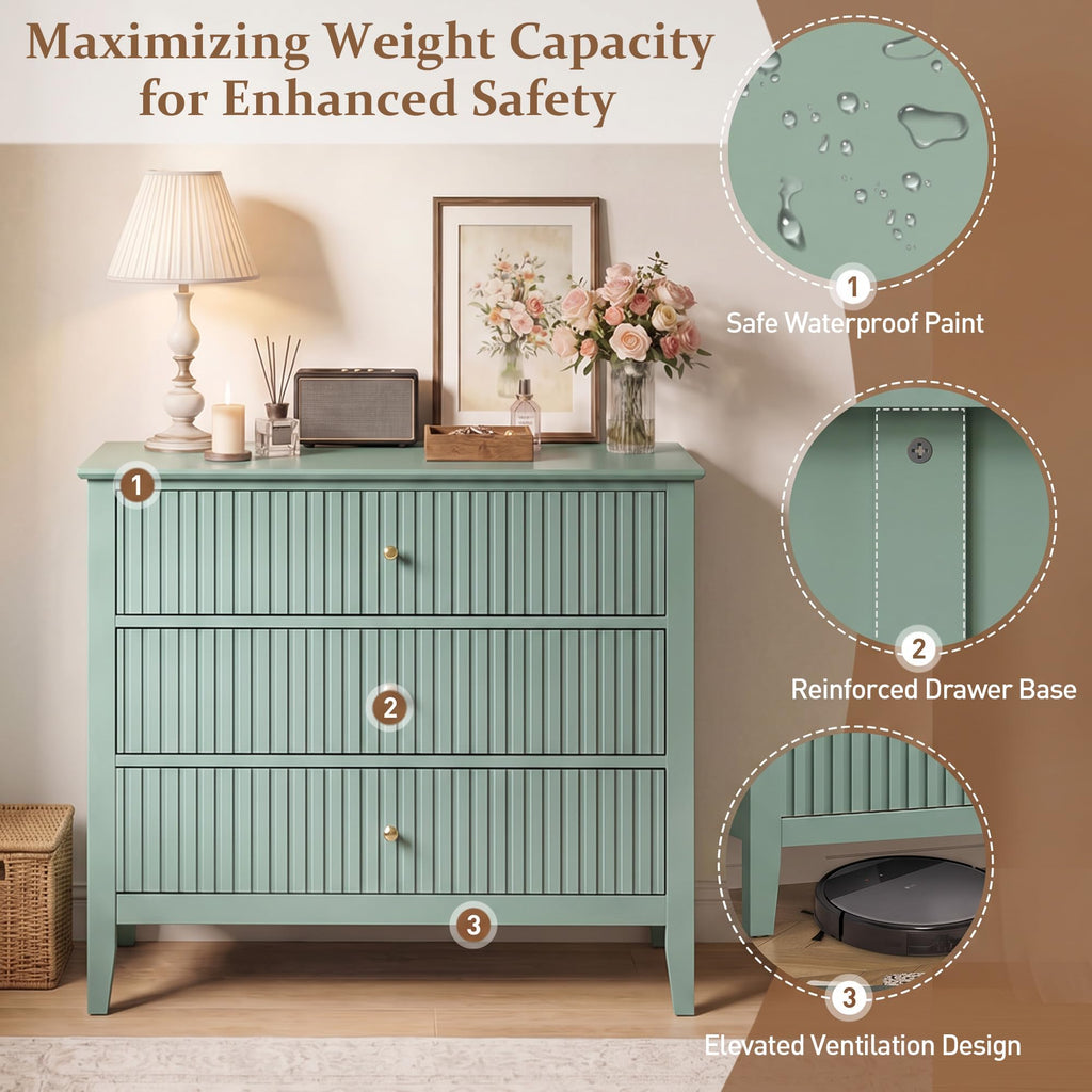 32" Large Nightstand with 3 Spacious Drawers, Wood Bedside Table