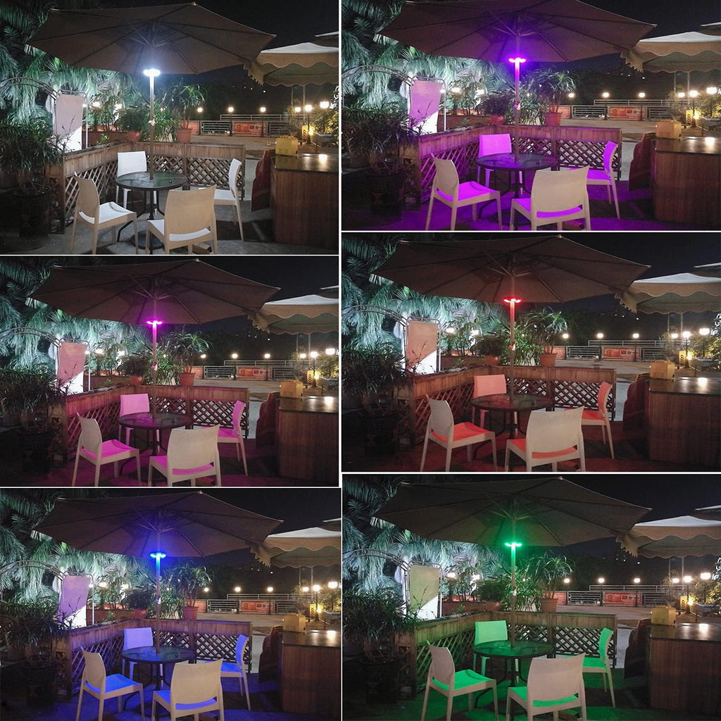 12 Colors Patio Umbrella Light with Remote Control/Cordless Rechargeable or AA Battery Operated Under Umbrella Pole