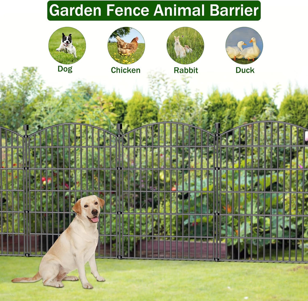 10 Panels No Dig Decorative Garden Fence - 40 in (H) x 23.6 ft (L), Dog Fence Outdoor for Yard,Rustproof Metal Animal