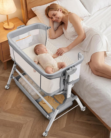 3 in 1 Baby Bassinet Bedside Sleeper, Adjustable Bedside Bassinet for Baby, Womb-Like Rocking Bassinet with Wheels