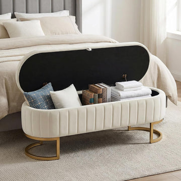65" Velvet Storage Ottoman Bench End of Bed Entryway Beige
