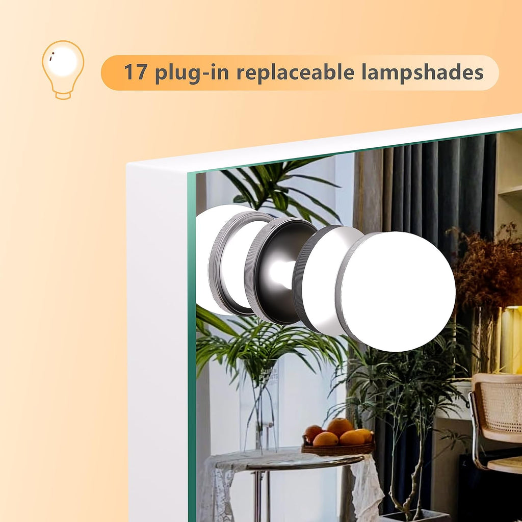 32" x24” Hollywood Vanity Mirror with Lights - Makeup Mirror with 17 Dimmable LED Bulbs, 10X Magnification, Touch