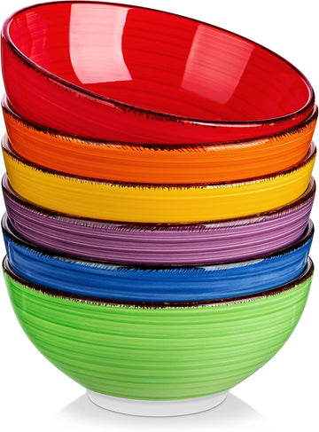 Bonita Cereal Bowls Set of 6-27 Oz Ceramic Soup Bowls, Microwave & Dishwasher Safe, 6 Inch Colorful Serving Bowls