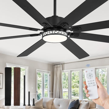 72" Ceiling Fan with LED Light and Remote - Black