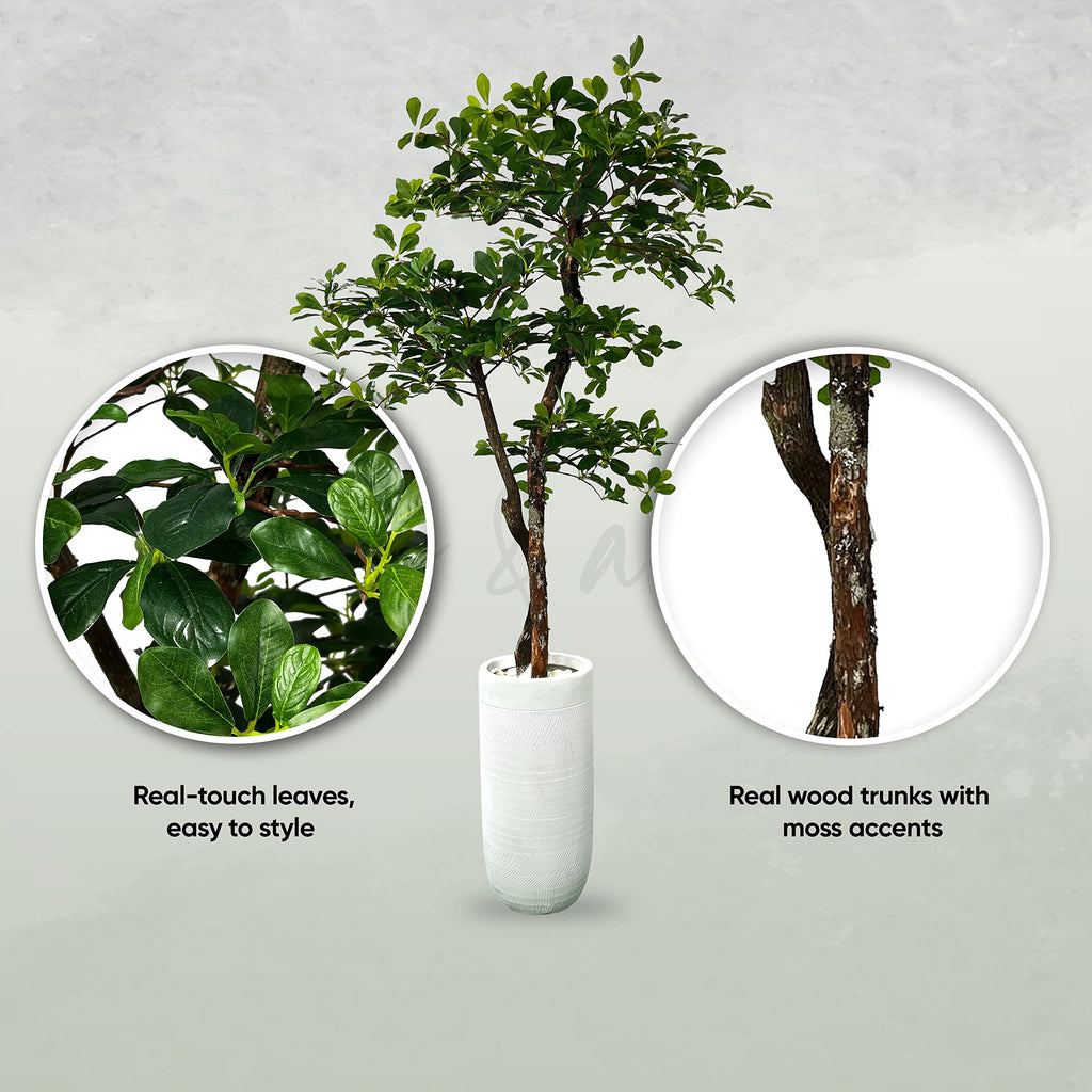 Handmade 5ft 3-Tier Black Olive Leaf Artificial Tree with Ethically Sourced Real Wood Trunks, Hypoallergenic, 5-Foot