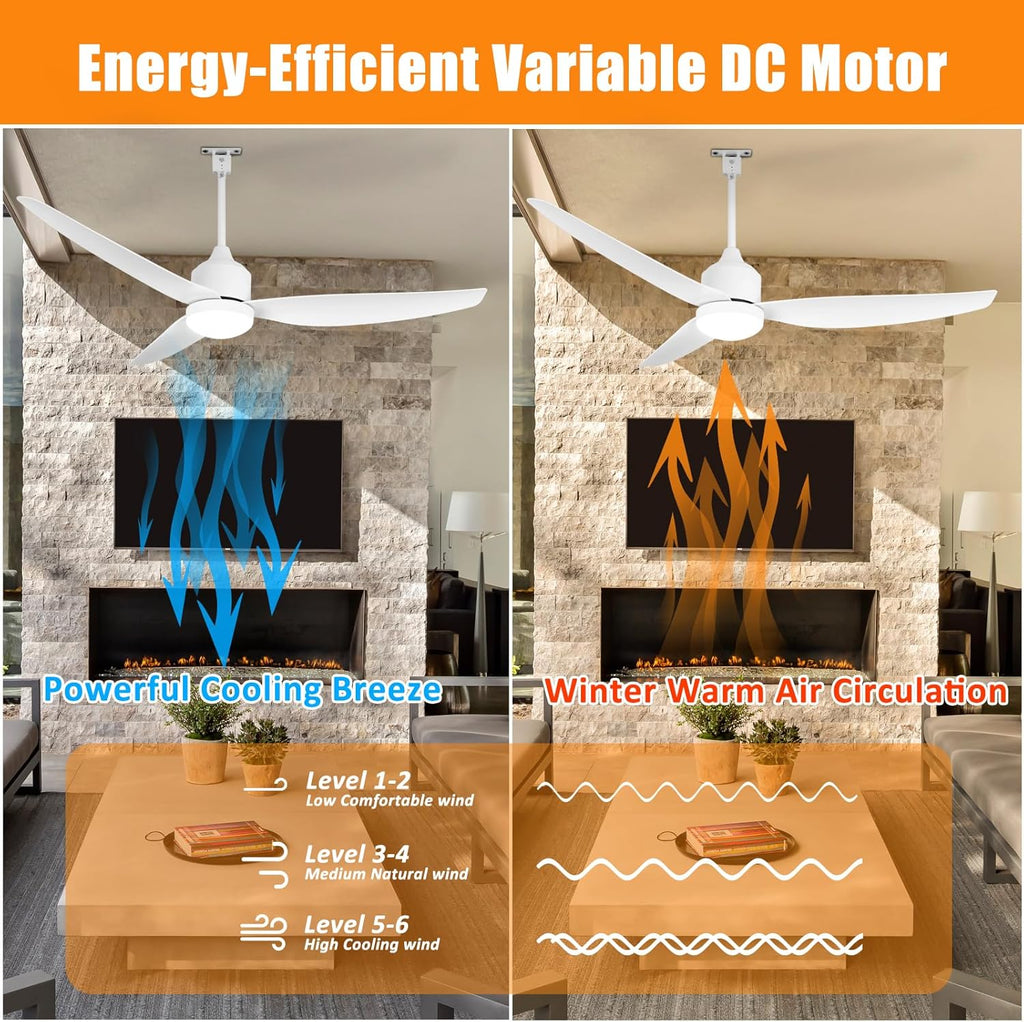 52 Inch Waterproof Gazebo Fans with Lights Outdoor Hanging - Plug in Remote App Control for Patio Indoor Farmhouse Porch - White 6 Speed Reversible DC Motor
