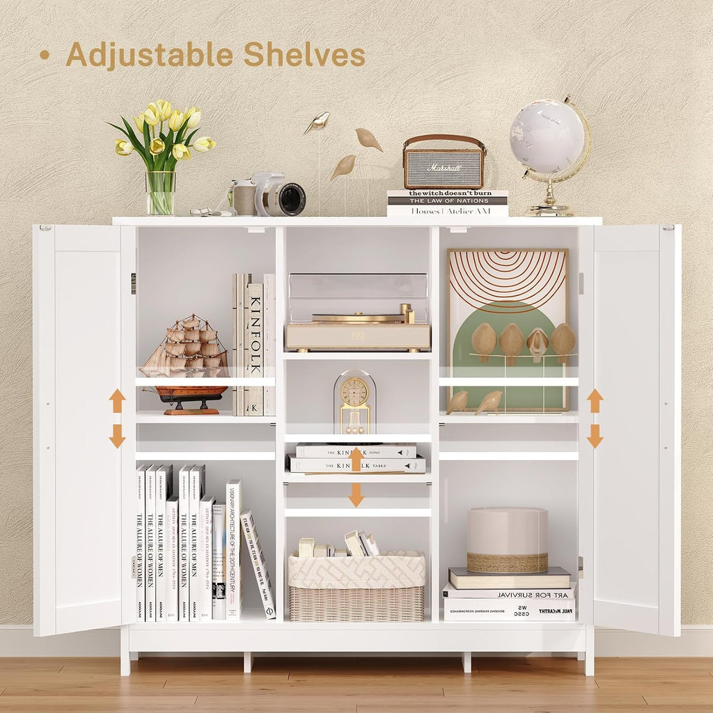 Storage Cabinet with 2 Doors and 4 Storage Shelves, Buffet Cabinet, Bathroom Cabinet , White