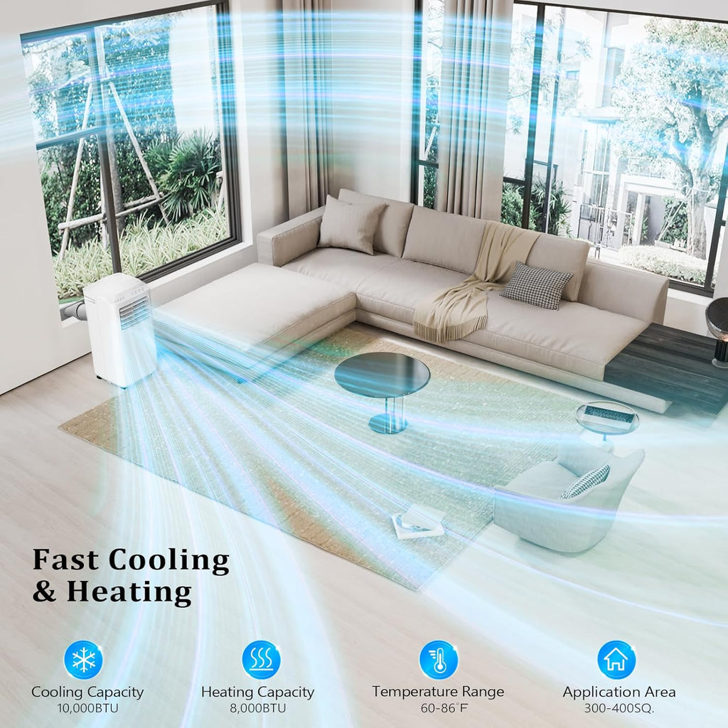 WiFi Enabled Smart 10000 BTU Portable Air Conditioner with Heat, 4-in-1 Cooler, Heater, Dehumidifier & Fan
