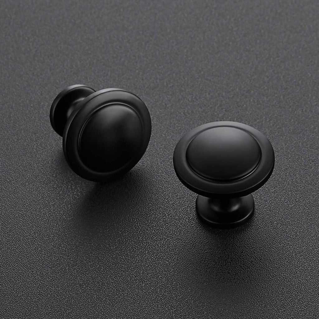 30 Pack 1-1/4 inch Matte Black Zinc Euro-Style Cabinet Knobs, Drawer Pulls & Door Handles