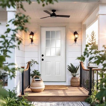 36" x 80" Fiberglass Entry Door with 9-Lite Low-E Glass - White, Right Hand Inswing, 4-9/16" Vinyl Frame, Primed White