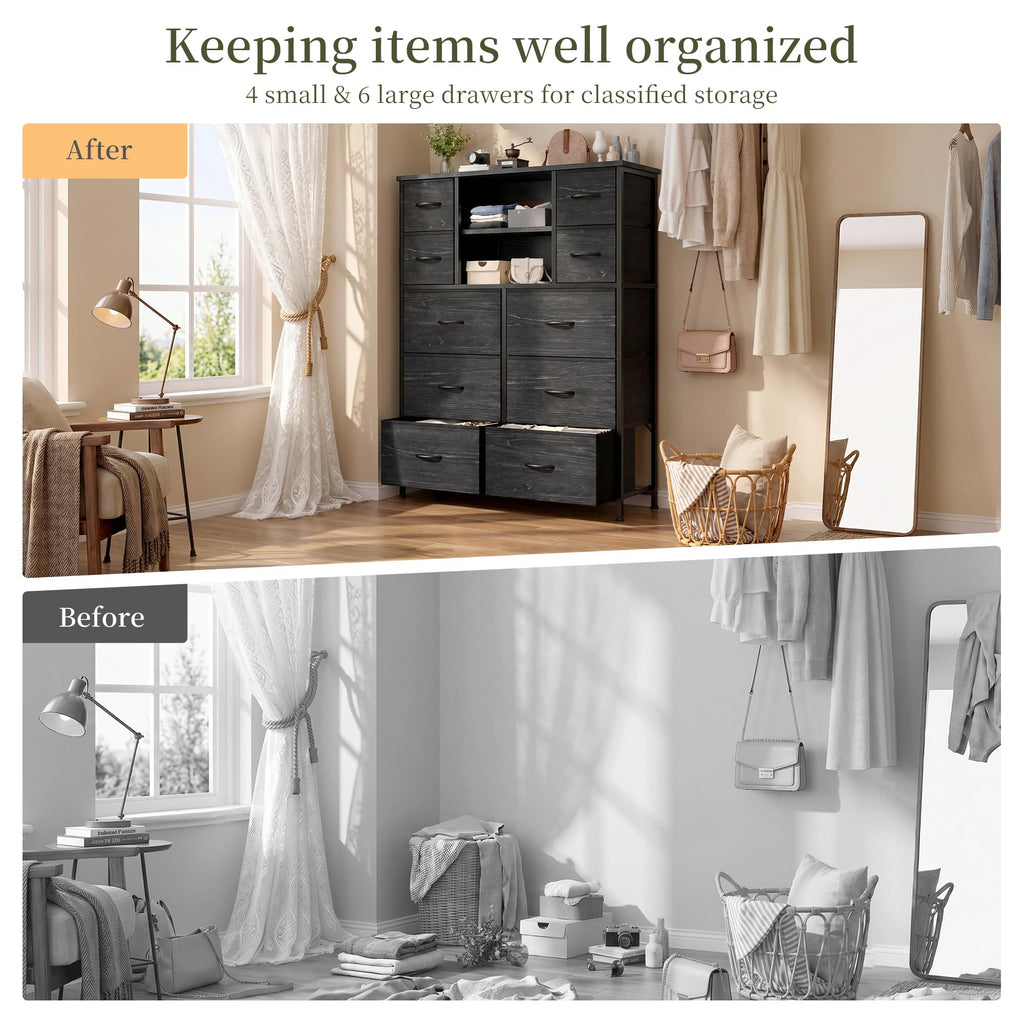 10-Drawer Dresser, 48"H Organizer Storage for clothes