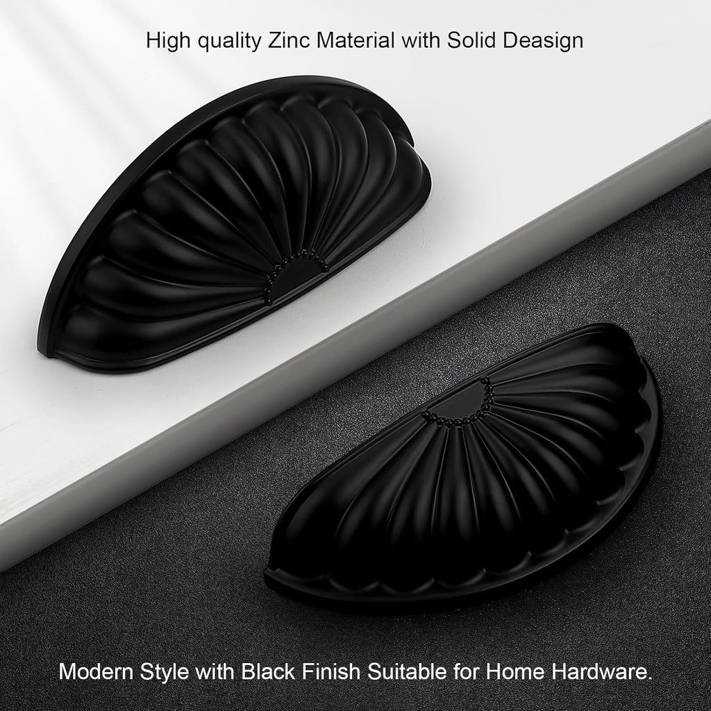 5 Pack Matte Black Cabinet Cup Pulls,3 Inch(76mm) Hole Centers Vintage Drawer Pulls Kitchen Hardware Drawer Dresser
