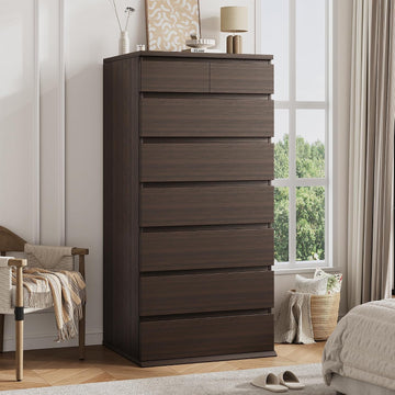 Brown Tall 8 Drawer Dresser ,Dressers & Chests of Drawers with Jewelry Storage,Wood Storage Dresser with Deep Drawers