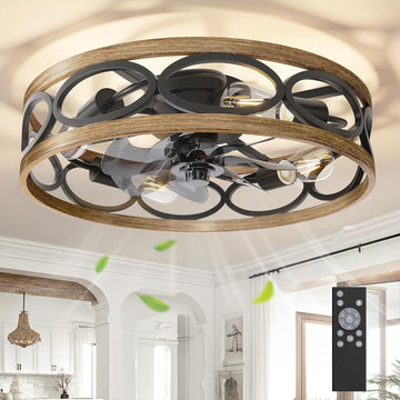 20" Ceiling Fans with Lights and Remote, 6 Wind Speeds 3 Timing Quiet Flush Mount Low Profile Caged Ceiling Fan