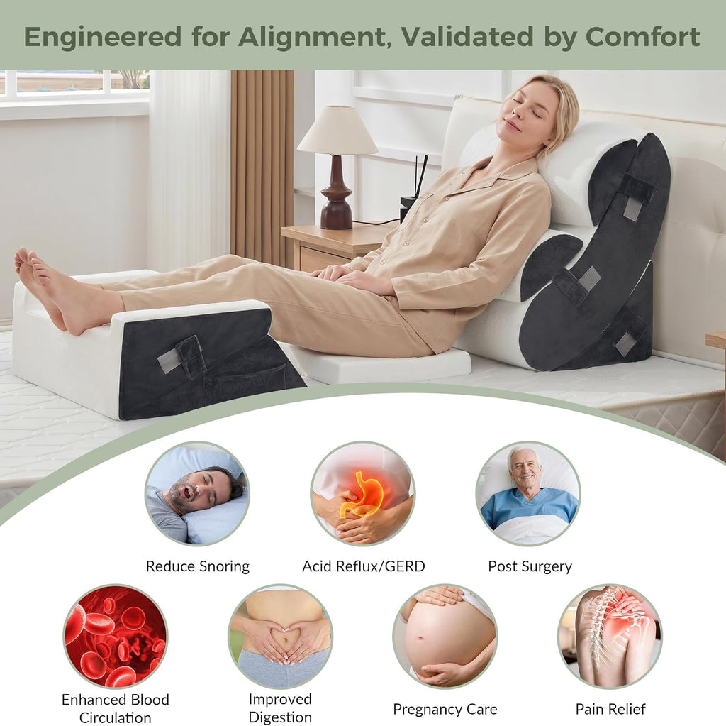 Extra Thick 7PCS Wedge Pillow Set for After Surgery, Back Pillow for Bed Sitting up, Orthopedic Foam Wedge Pillow for
