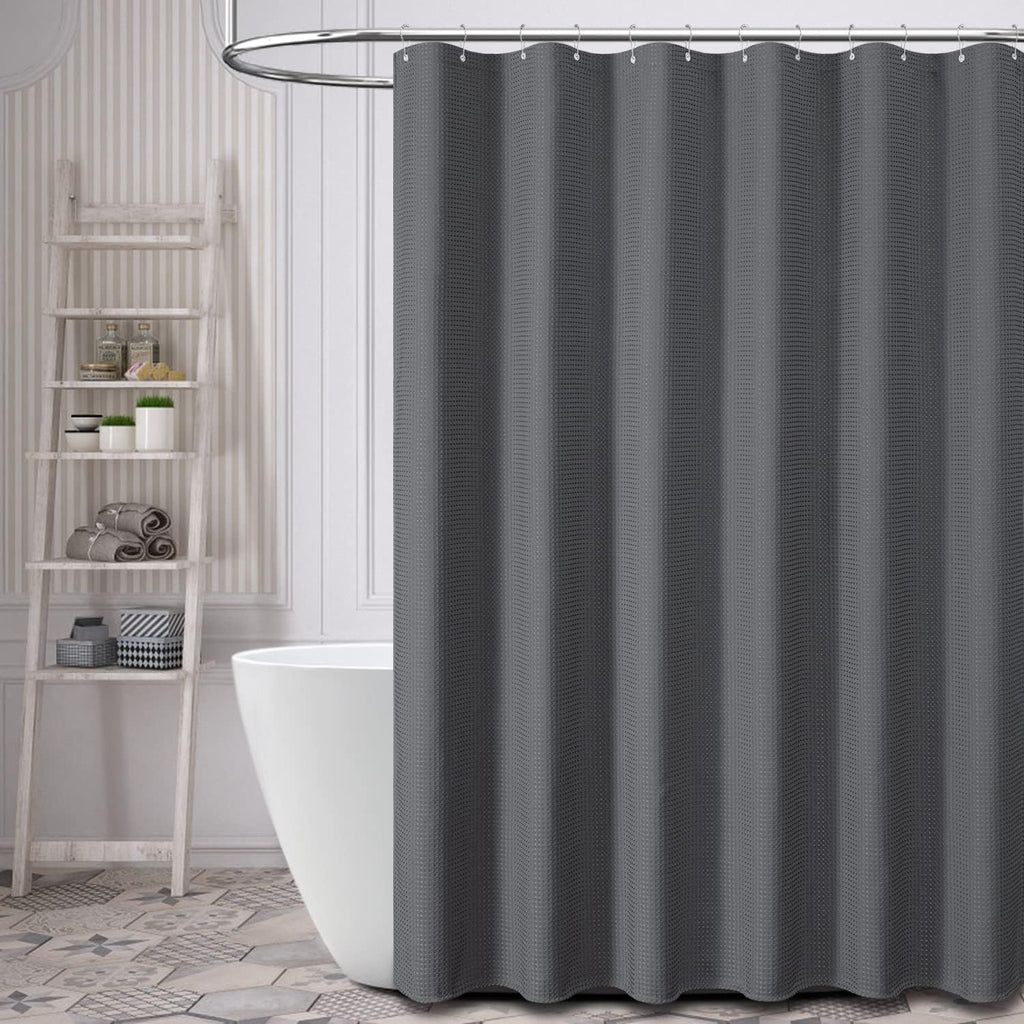 Waffle Shower Curtain 256GSM Heavy Duty Fabric 72x72 Charcoal Grey | Thick Polyester Cloth, Weighted Hem, Water