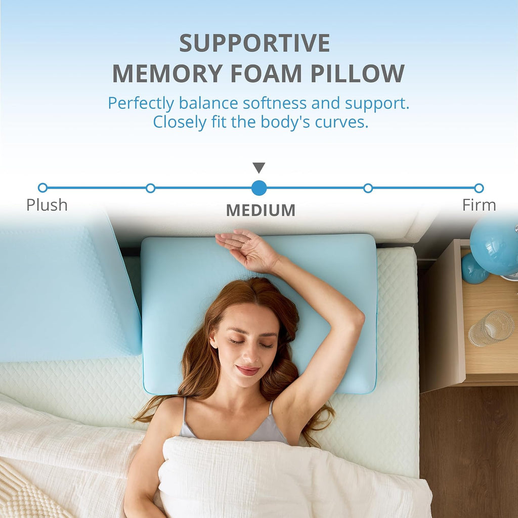 Cooling Gel Memory Foam Pillow for Hot & Side Sleepers, Neck Support, Blue